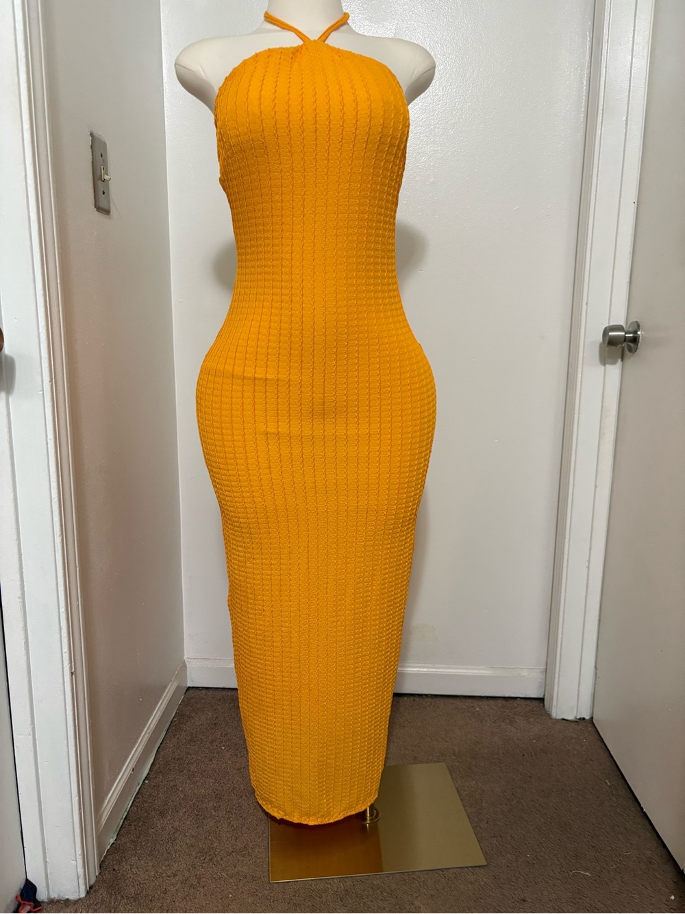 Heart Hips Halter Ribbed Maxi Dress in Mustard NWOT
